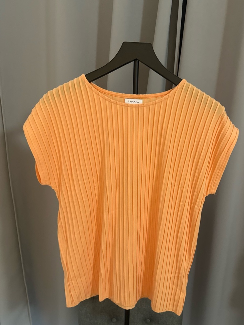 Lascana Women's Peach-Orange Pleat Rib Short Sleeve Top